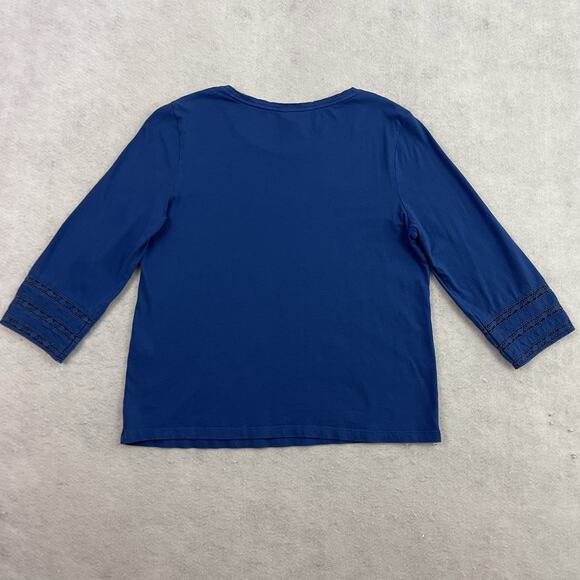 Chicos Top Womens 1 US Small Blue Shirt Embroidered 3/4 Sleeve Causal - Picture 4 of 12